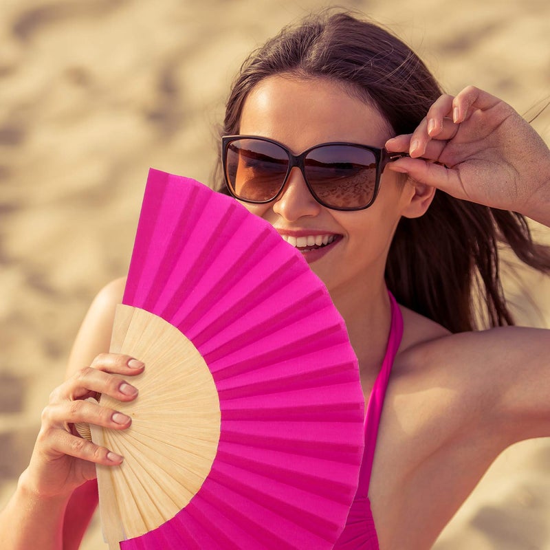 Chuangdi 2 Pieces Folding Hand Fans for Line Dancing Manual Clapping Wooden Wedding Fans Handheld for Women with Drawstring Organza Bags Back to School Gift Party Supply(Rose Red,2 Pcs) - Image 2